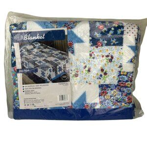 Beacon Blanket NEW Star Patch Blue Floral TWIN/FULL Size 72x90 Country Farmhouse